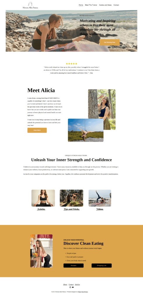Motion Allie Fitness 2 Motion Allie Fitness website showing its homepage and fitness content